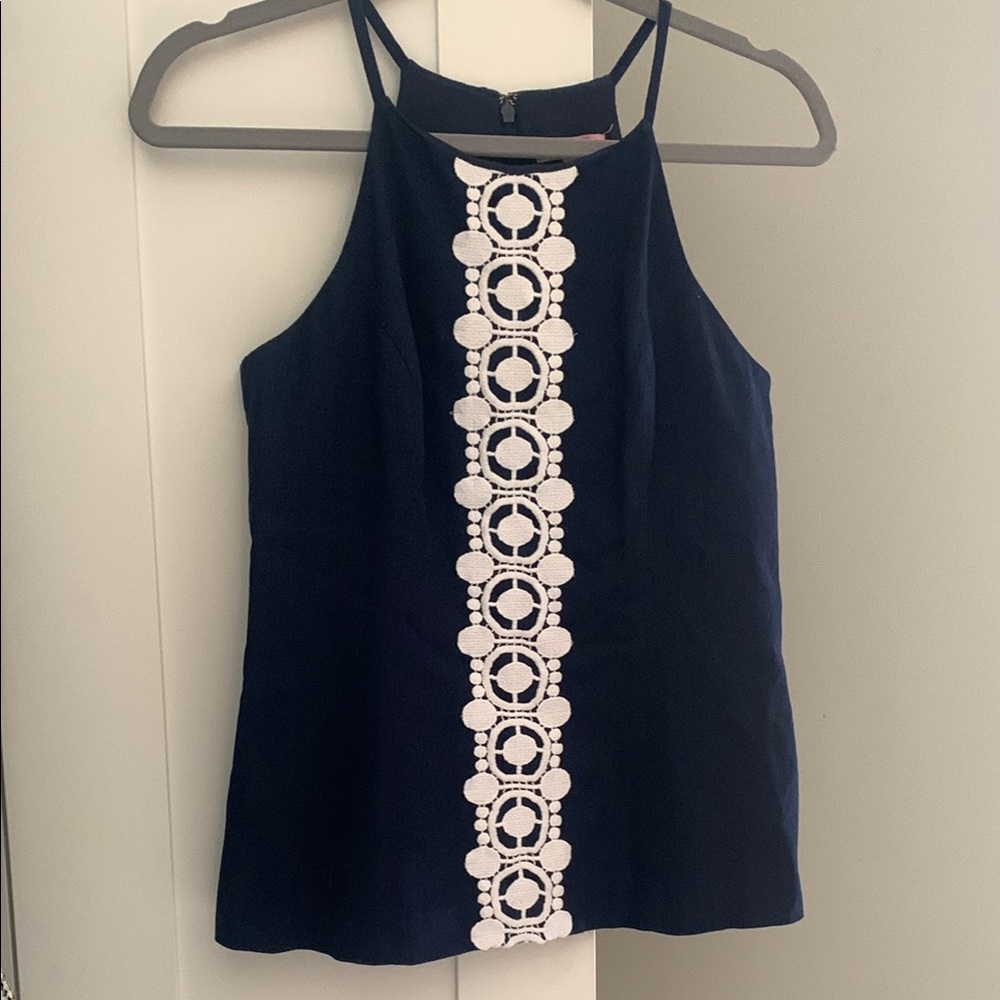 Lilly Pulitzer Navy Blue Sleeveless Top with White Embroidery